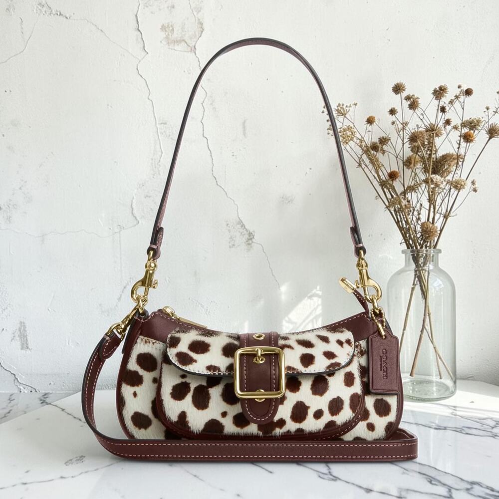 NWT Coach Ashton Mini Shoulder Bag Haircalf Dark Brown Chalk Cow Print CE110